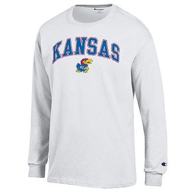 Men's Champion® White Kansas Jayhawks Arch Over Logo Long Sleeve T-Shirt