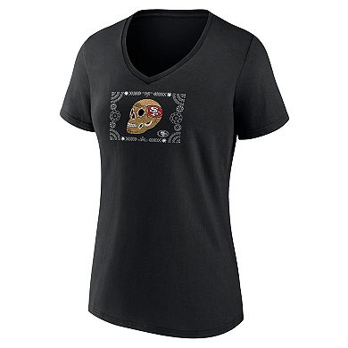Women's Black San Francisco 49ers Sugar Skull V-Neck T-Shirt