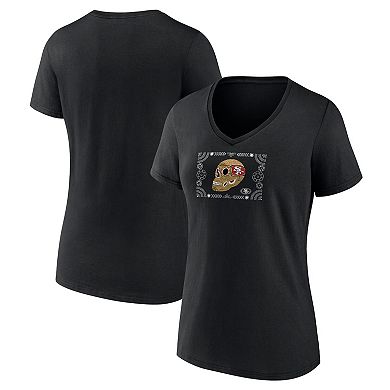 Women's Black San Francisco 49ers Sugar Skull V-Neck T-Shirt