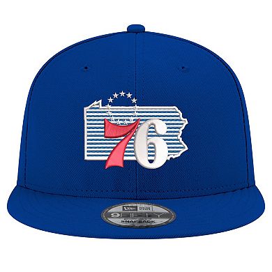 Men's New Era Royal Philadelphia 76ers State Pride 9FIFTY Snapback Hat