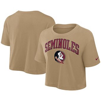 Women's Nike Tan Florida State Seminoles Power Pursuit Athletic Prep Arch Performance Cropped T-Shirt