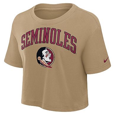 Women's Nike Tan Florida State Seminoles Power Pursuit Athletic Prep Arch Performance Cropped T-Shirt