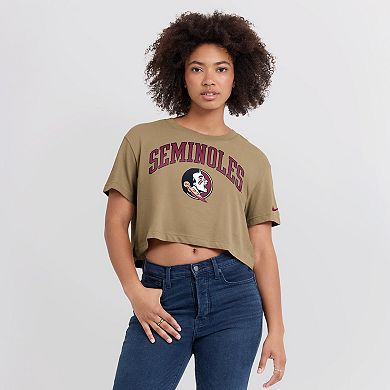 Women's Nike Tan Florida State Seminoles Power Pursuit Athletic Prep Arch Performance Cropped T-Shirt