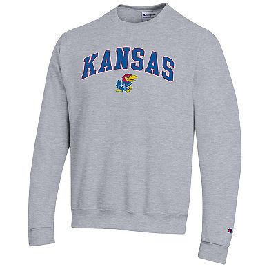 Men's Champion® Heather Gray Kansas Jayhawks Arch Over Logo Pullover Sweatshirt