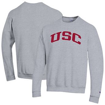 Men's Champion Heather Gray USC Trojans Basic Arch Fleece Pullover Sweatshirt
