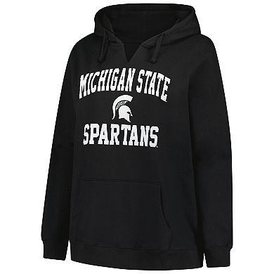 Women's Champion Black Michigan State Spartans Plus Size Heart & Soul Notch Neck Pullover