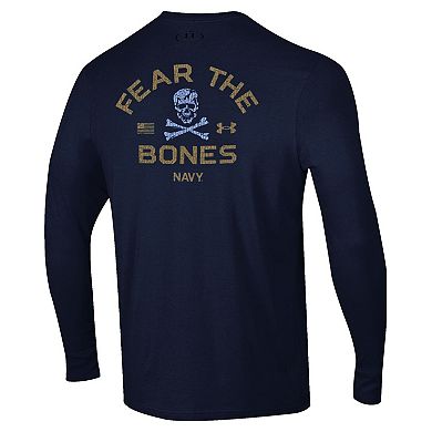 Men's Under Armour Navy Navy Midshipmen Distressed Jolly Rogers Performance Long Sleeve T-Shirt