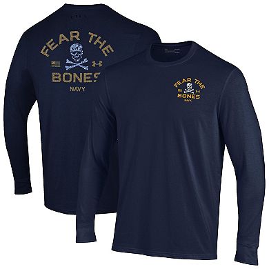 Men's Under Armour Navy Navy Midshipmen Distressed Jolly Rogers Performance Long Sleeve T-Shirt