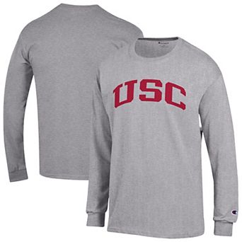 Men's Champion Heather Gray USC Trojans Basic Arch Long Sleeve T-Shirt