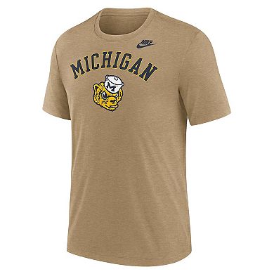 Men's Nike Heather Light Brown Michigan Wolverines Legacy Arch Tri-Blend T-Shirt