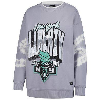Women's The Wild Collective Gray New York Liberty Double Collar Fleece Pullover Sweatshirt
