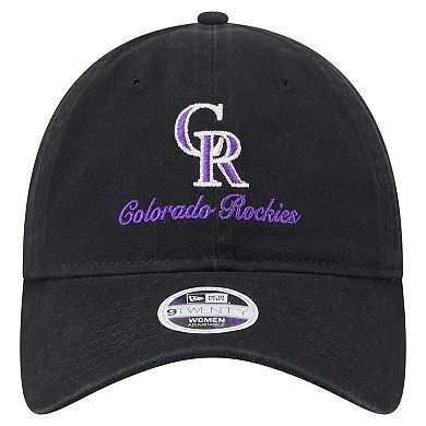 Women's New Era Black Colorado Rockies Preppy Team 9TWENTY Adjustable Hat