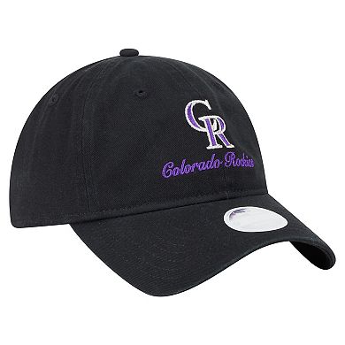 Women's New Era Black Colorado Rockies Preppy Team 9TWENTY Adjustable Hat