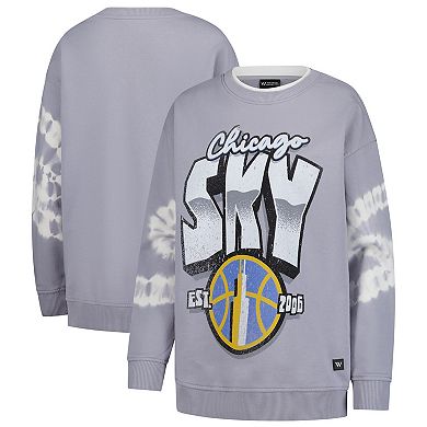 Women's The Wild Collective Gray Chicago Sky Double Collar Fleece Pullover Sweatshirt