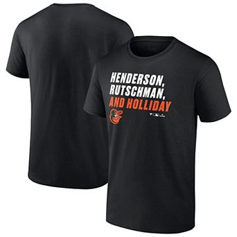 Men's Adley Rutschman, Gunnar Henderson, & Jackson Holliday Black Baltimore Orioles Stacked Names T-Shirt