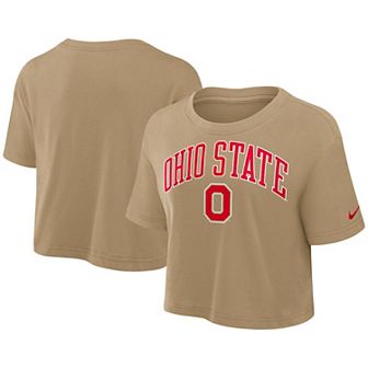 Women's Nike Tan Ohio State Buckeyes Power Pursuit Athletic Prep Arch Performance Cropped T-Shirt
