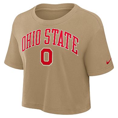 Women's Nike Tan Ohio State Buckeyes Power Pursuit Athletic Prep Arch Performance Cropped T-Shirt