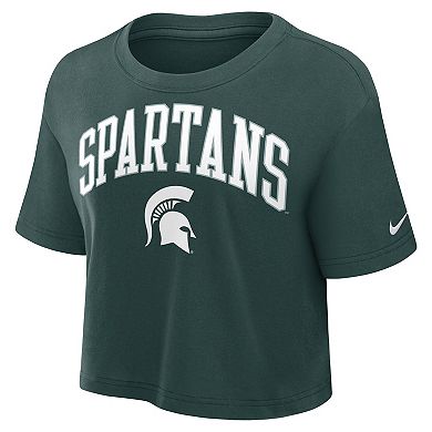 Women's Nike Green Michigan State Spartans Power Pursuit Athletic Prep Arch Performance Cropped T-Shirt