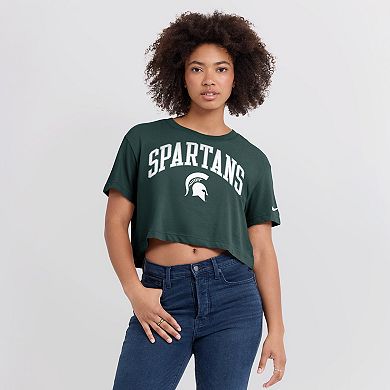 Women's Nike Green Michigan State Spartans Power Pursuit Athletic Prep Arch Performance Cropped T-Shirt