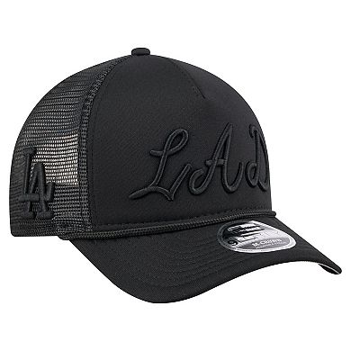 Men's New Era Black Los Angeles Dodgers City Initial 9FORTY A-Frame M-Crown Adjustable Trucker Hat