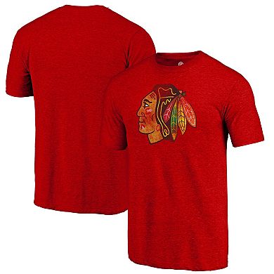 Men's Red Chicago Blackhawks Distressed Tri-Blend T-Shirt