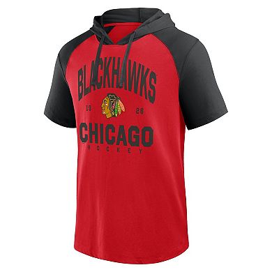 Men's Red Chicago Blackhawks Prime Raglan Short Sleeve Pullover Hoodie