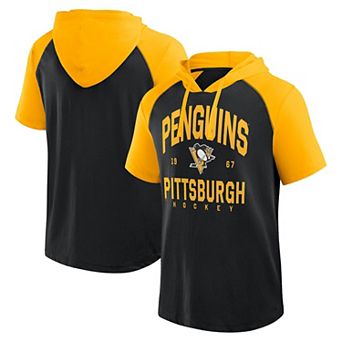 Men's Black Pittsburgh Penguins Prime Raglan Short Sleeve Pullover Hoodie