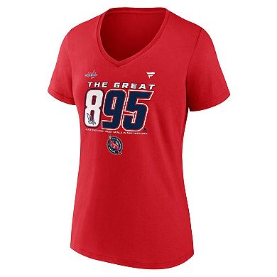 Women's Fanatics Alexander Ovechkin Athletic Red Washington Capitals NHL All-Time Leading Goal Scorer The Great 895 V-Neck T-Shirt