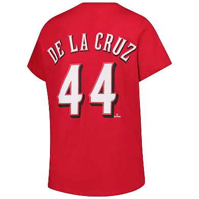 Women's Profile Elly De La Cruz Red Cincinnati Reds Plus Size Name & Number V-Neck T-Shirt