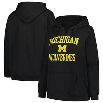 Women's Champion Black Michigan Wolverines Plus Size Heart & Soul Notch Neck Pullover