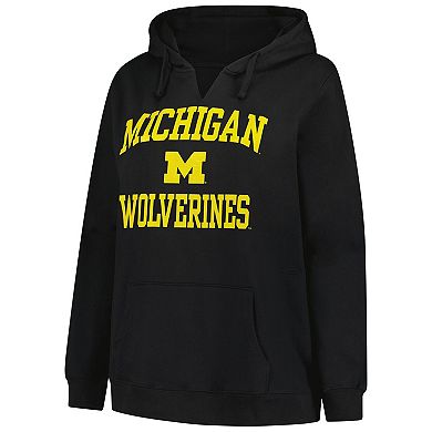 Women's Champion Black Michigan Wolverines Plus Size Heart & Soul Notch Neck Pullover