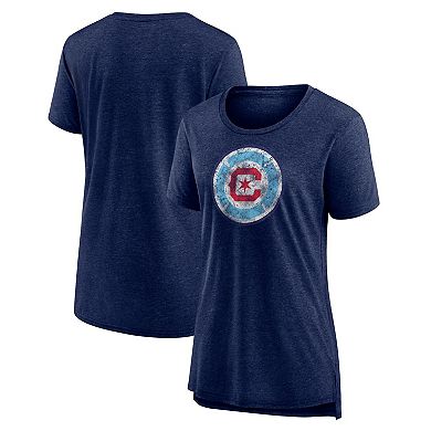 Women's Heather Navy Chicago Fire Distressed Vintage Primary Tri-Blend T-Shirt