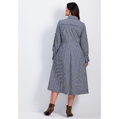 Avenue Women's Plus Size Bethany Poplin Tie Front Shirtdress