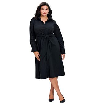 Avenue Women's Plus Size Bethany Poplin Tie Front Shirtdress