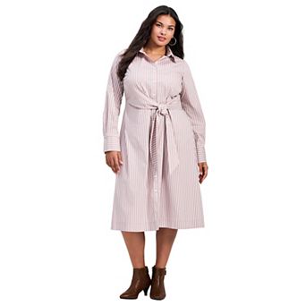 Avenue Women's Plus Size Bethany Poplin Tie Front Shirtdress