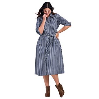 Avenue Women's Plus Size Bethany Poplin Tie Front Shirtdress