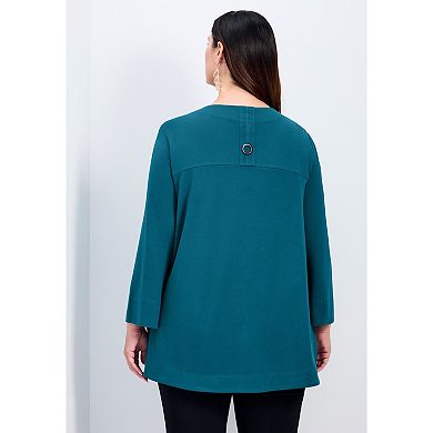 Avenue Women's Plus Size Breanna Eyelet Detail Hacci Top