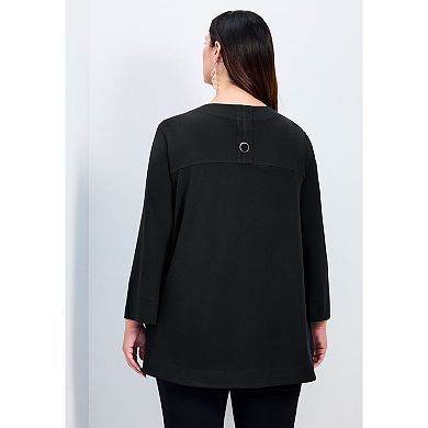 Avenue Women's Plus Size Breanna Eyelet Detail Hacci Top