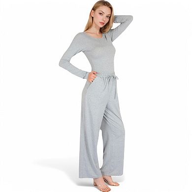 Women's Wide-Leg Lounge Set with Elastic Waist and Drawstring Closure