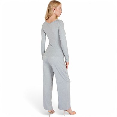 Women's Wide-Leg Lounge Set with Elastic Waist and Drawstring Closure