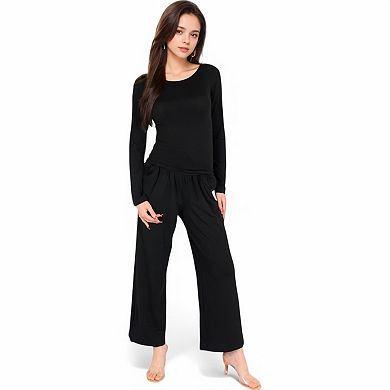 Women's Wide-Leg Lounge Set with Elastic Waist and Drawstring Closure