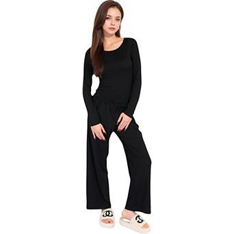 Women's Wide-Leg Lounge Set with Elastic Waist and Drawstring Closure