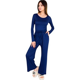 Women's Wide-Leg Lounge Set with Elastic Waist and Drawstring Closure