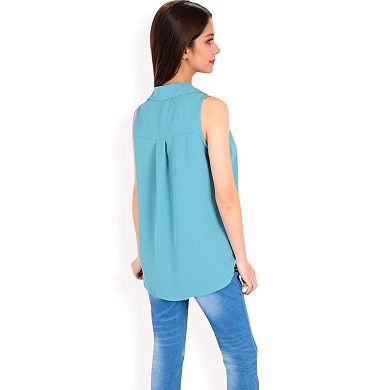 Women's Sleeveless Button-Down Collared Top with Lightweight Textured Fabric and Classic Design