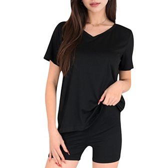 Women's V-Neck Relaxed Two-Piece Lounge Set with Shorts