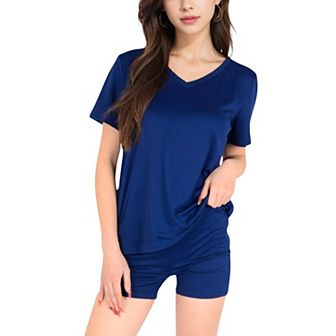 Women's V-Neck Relaxed Two-Piece Lounge Set with Shorts