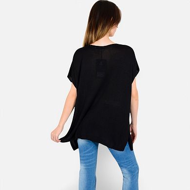 Women's V-Neck Knit Top with Short Sleeves and Relaxed Fit