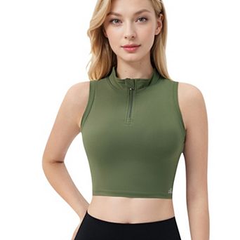 Women's Zip-Up Mock Neck Crop Top with Sleeveless Design