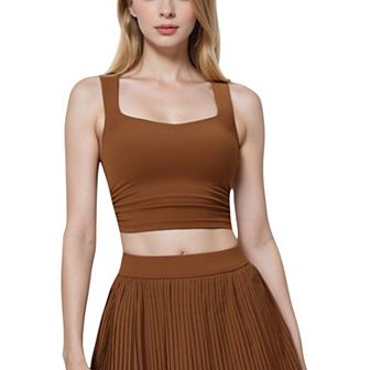 Women's Square Neck Cropped Tank Top with Wide Straps
