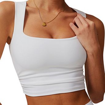 Women's Square Neck Cropped Tank Top with Wide Straps